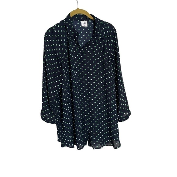 CAbi 5019 Navy Blue Green Spotted Blouse Small - Picture 1 of 6